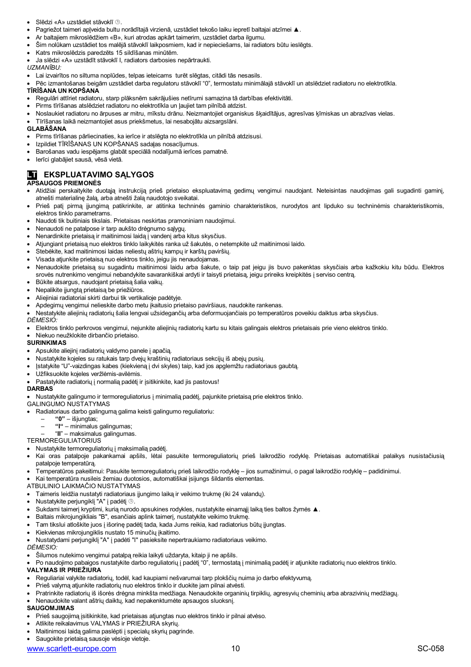 Lt ekspluatavimo s lygos | Scarlett SC-058 User Manual | Page 10 / 12