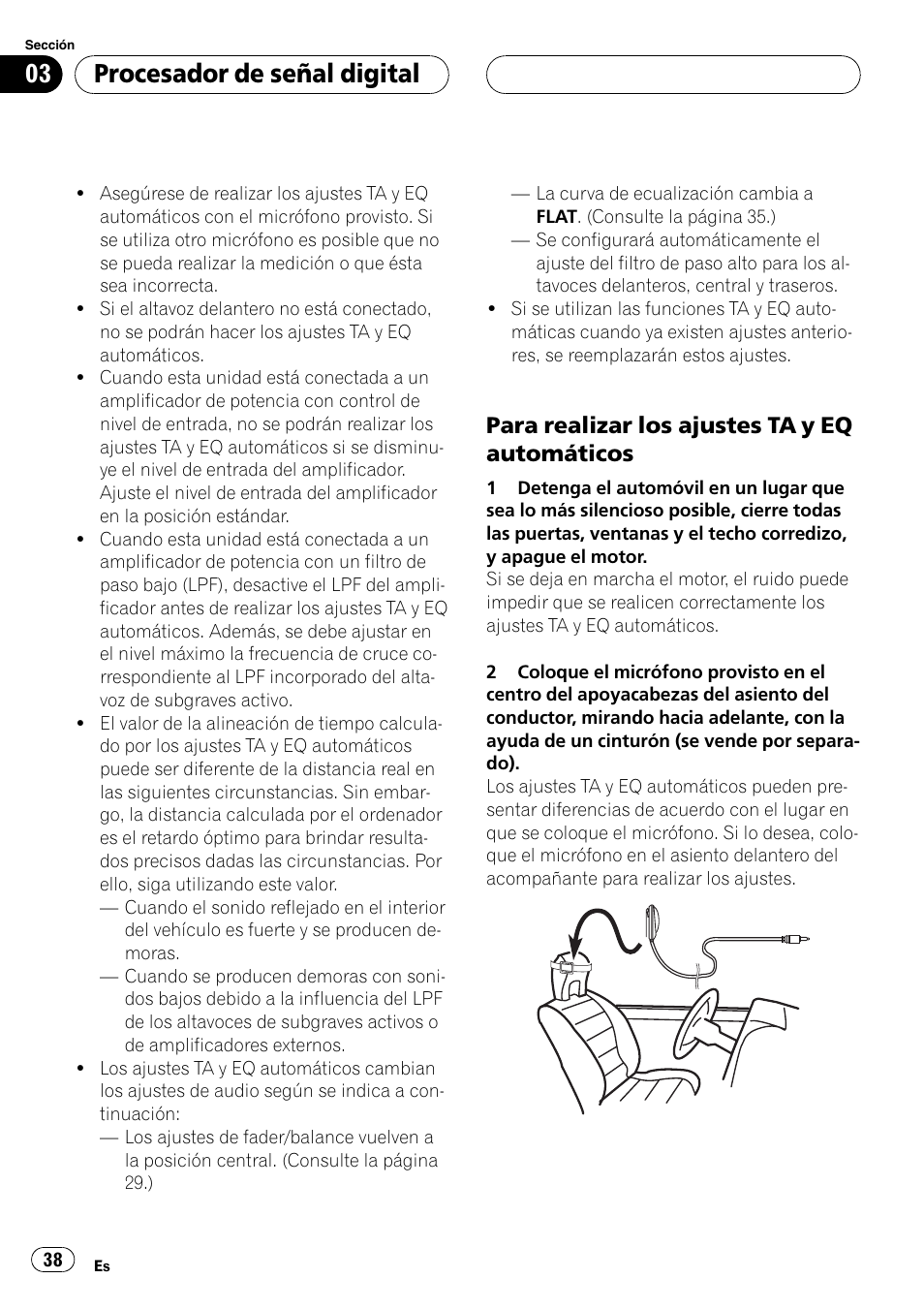 Para realizar los ajustes ta y eq, Automáticos 38, Procesador de señal digital | Para realizar los ajustes ta y eq automáticos | Pioneer DEQ-P6600 User Manual | Page 38 / 69