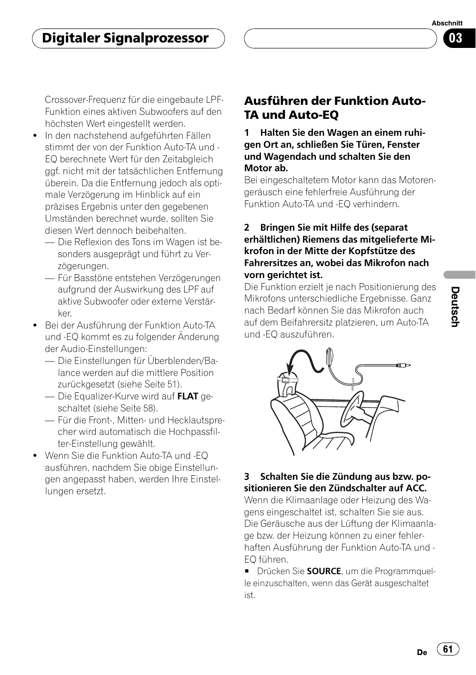 Ausführen der funktion auto-ta und, Auto-eq 61, Digitaler signalprozessor | Ausführen der funktion auto- ta undauto-eq | Pioneer DEQ-P6600 User Manual | Page 61 / 69