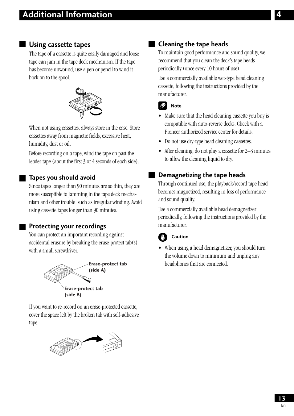 Using cassette tapes, 4additional information | Pioneer CT-L11 User Manual | Page 13 / 16