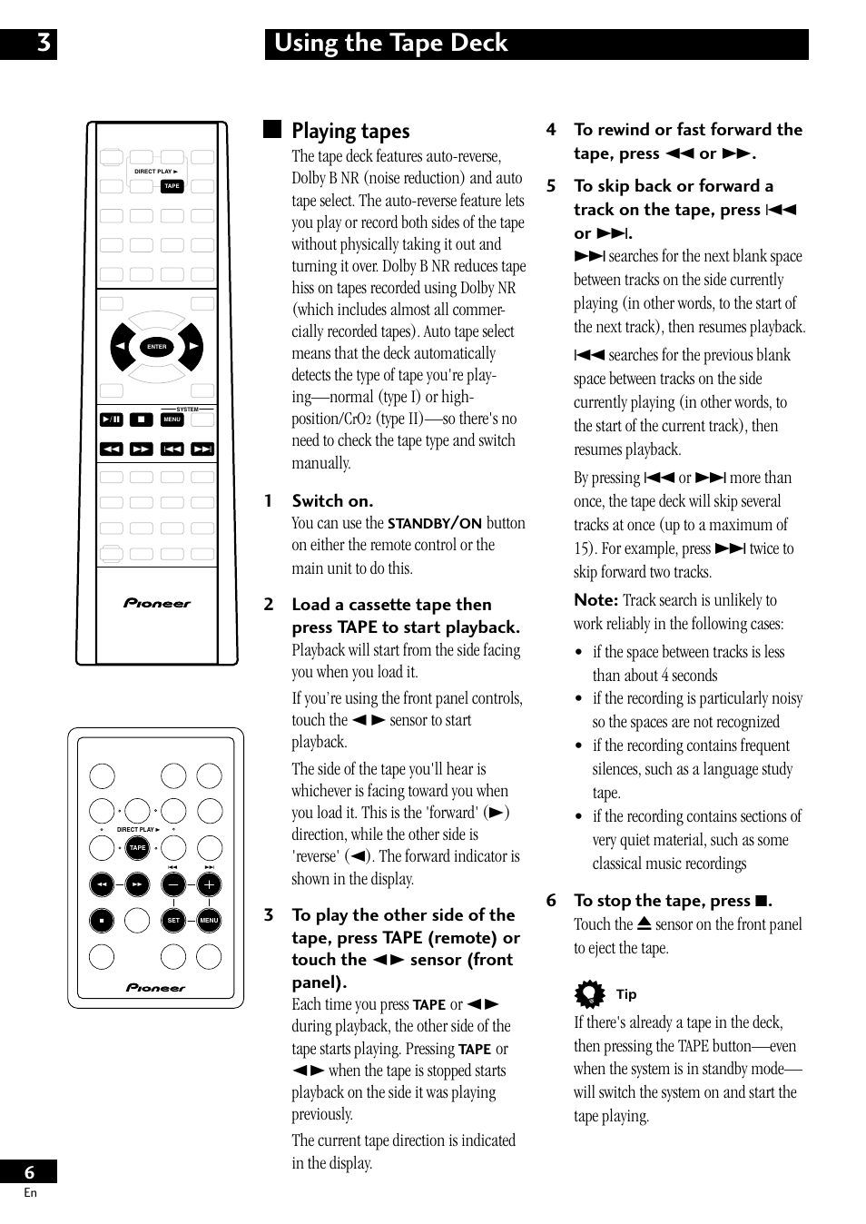 Playing tapes, Using the tape deck 3 | Pioneer CT-L11 User Manual | Page 6 / 16