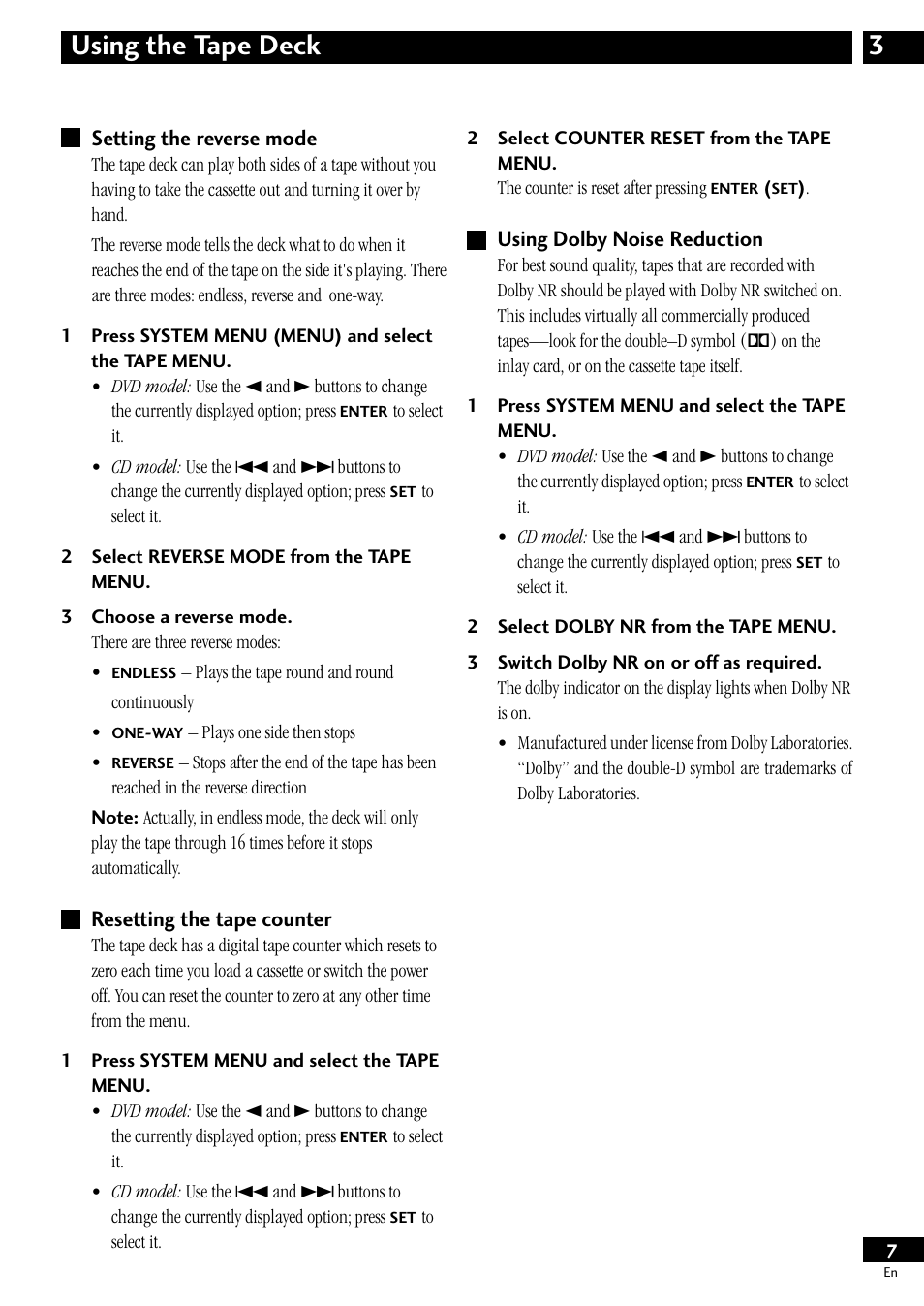 3using the tape deck | Pioneer CT-L11 User Manual | Page 7 / 16