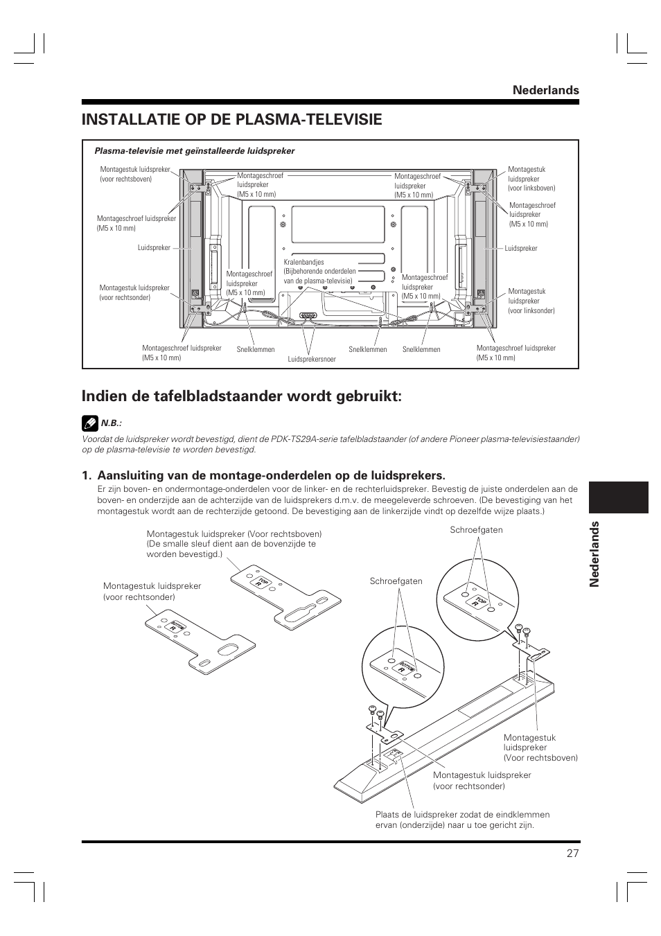 Handleiding, Luidsprekersysteem, Nederlands | Pioneer PDP-S60 User Manual | Page 27 / 44
