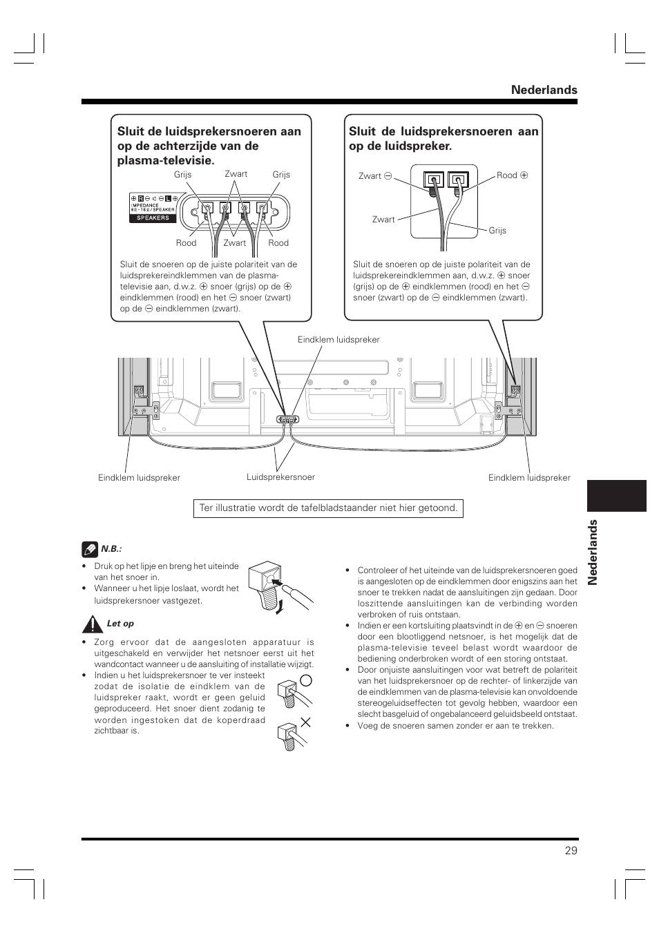 Nederlands, Sluit de luidsprekersnoeren aan op de luidspreker | Pioneer PDP-S60 User Manual | Page 29 / 44