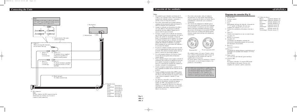 Conexión de las unidades, Español, Connecting the units | Diagrama de conexión (fig. 5) | Pioneer KEH-1033 User Manual | Page 4 / 6