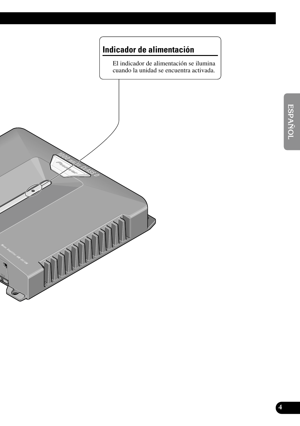 Indicador de alimentación | Pioneer GM-D510M User Manual | Page 17 / 74