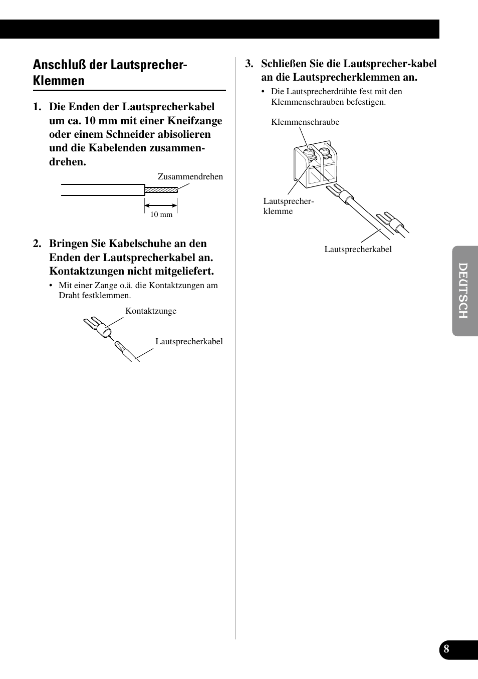 Anschluß der lautsprecher-klemmen, Anschluß der lautsprecher- klemmen | Pioneer GM-D510M User Manual | Page 33 / 74