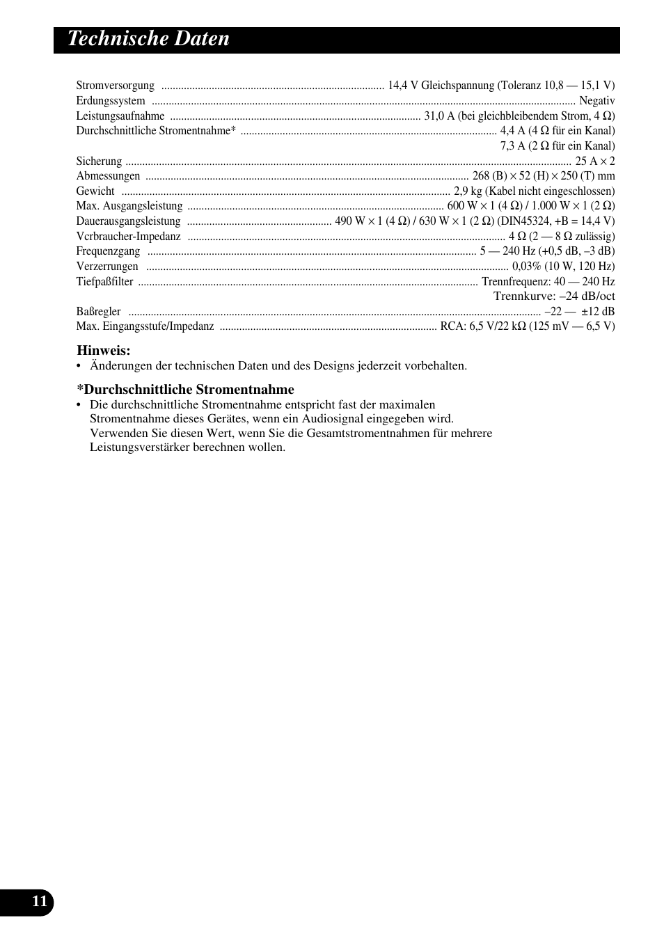 Technische daten | Pioneer GM-D510M User Manual | Page 36 / 74