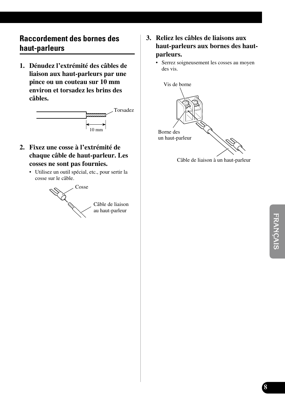 Raccordement des bornes des, Haut-parleurs, Raccordement des bornes des haut-parleurs | Pioneer GM-D510M User Manual | Page 45 / 74