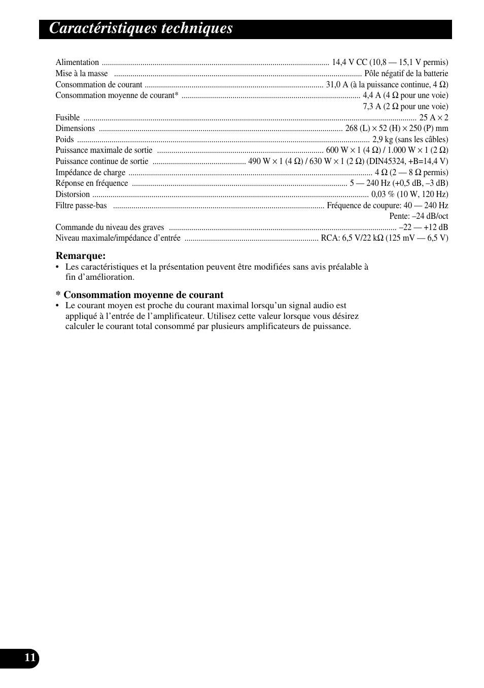 Caractéristiques techniques | Pioneer GM-D510M User Manual | Page 48 / 74