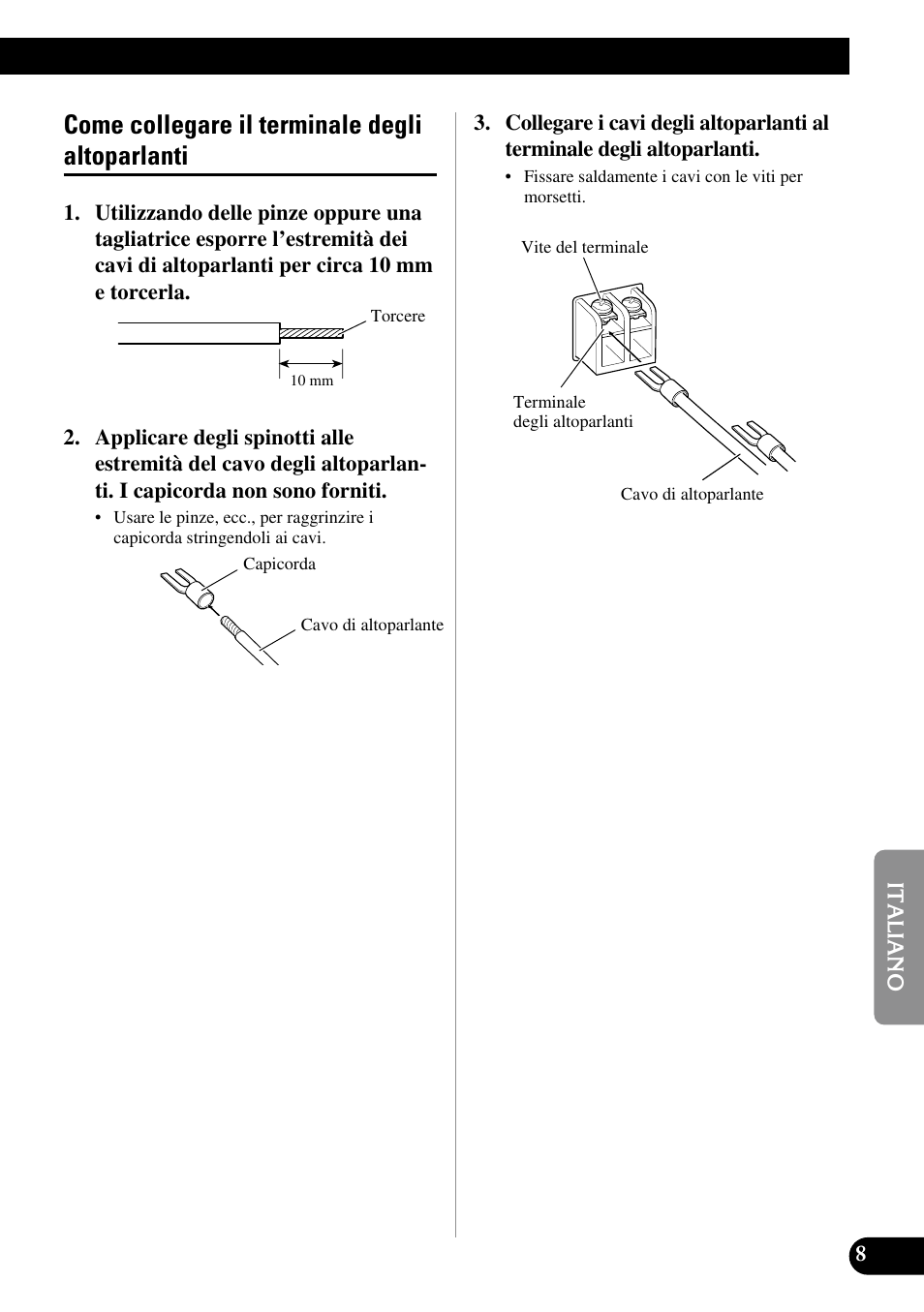 Come collegare il terminale degli, Altoparlanti, Come collegare il terminale degli altoparlanti | Pioneer GM-D510M User Manual | Page 57 / 74