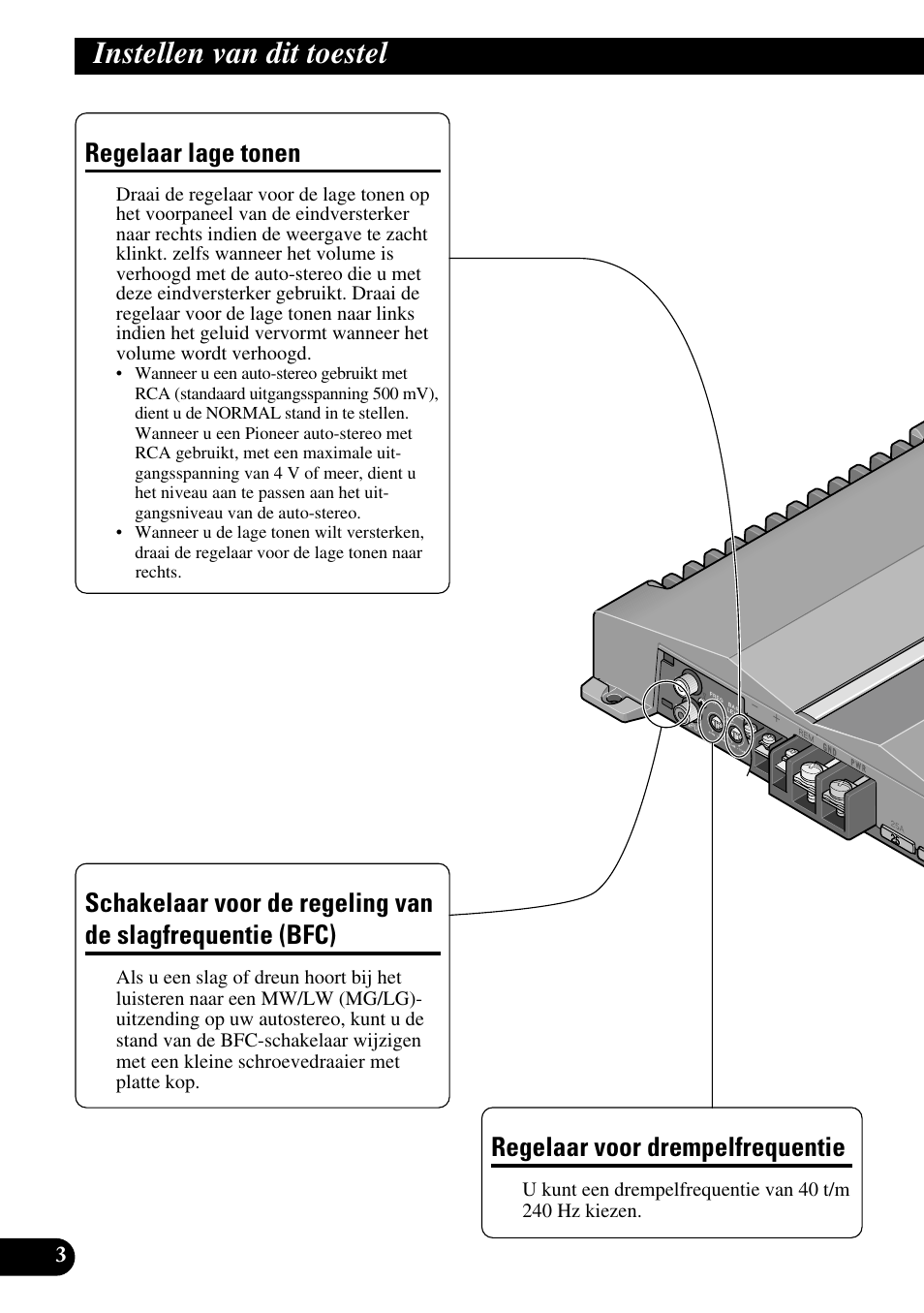 Instellen van dit toestel, Slagfrequentie (bfc), Regelaar voor drempelfrequentie | Regelaar lage tonen | Pioneer GM-D510M User Manual | Page 64 / 74