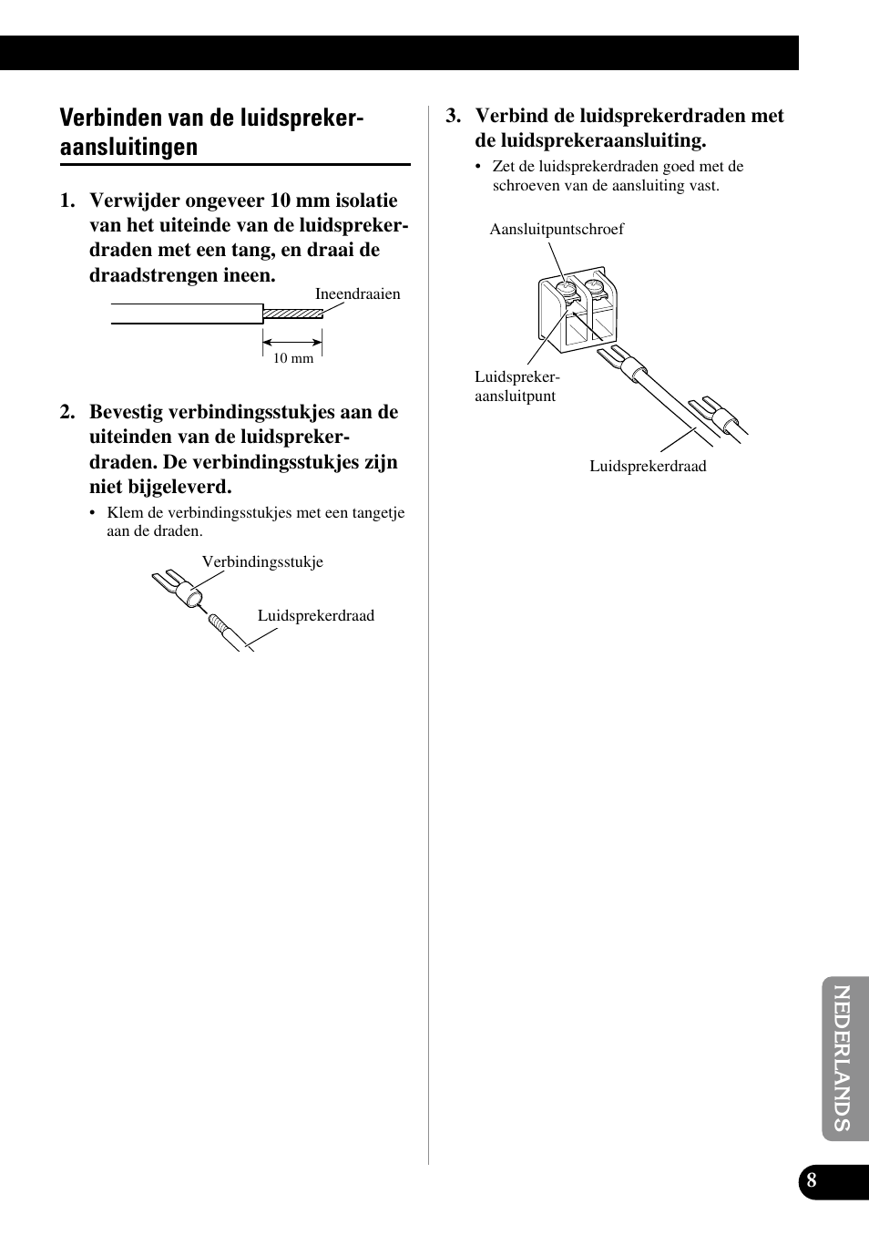 Verbinden van de luidspreker, Aansluitingen, Verbinden van de luidspreker- aansluitingen | Pioneer GM-D510M User Manual | Page 69 / 74