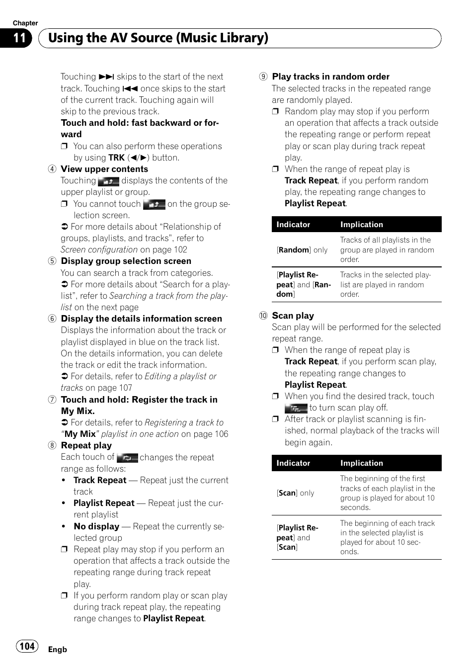 Using the av source (music library) | Pioneer AVIC-HD3-II User Manual | Page 104 / 189