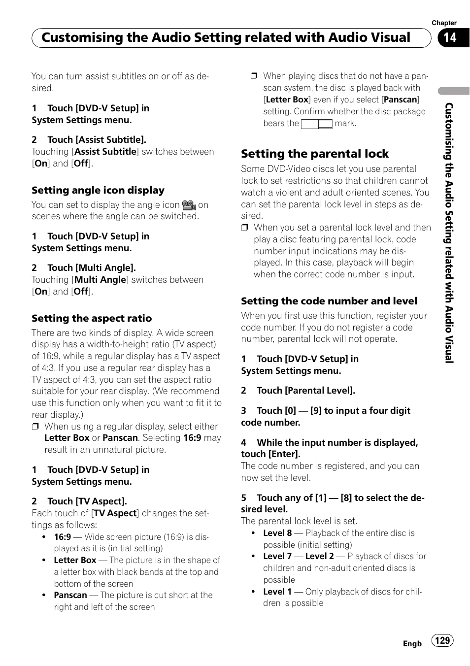 Setting the parental lock 129, Setting the parental lock | Pioneer AVIC-HD3-II User Manual | Page 129 / 189