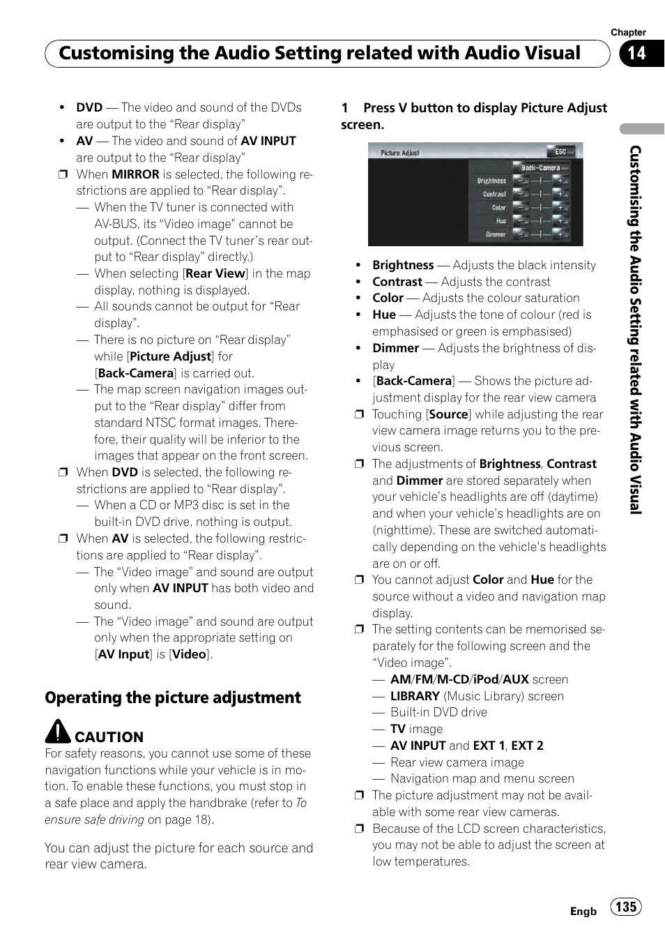 Operating the picture adjustment 135, Operating the picture adjustment | Pioneer AVIC-HD3-II User Manual | Page 135 / 189