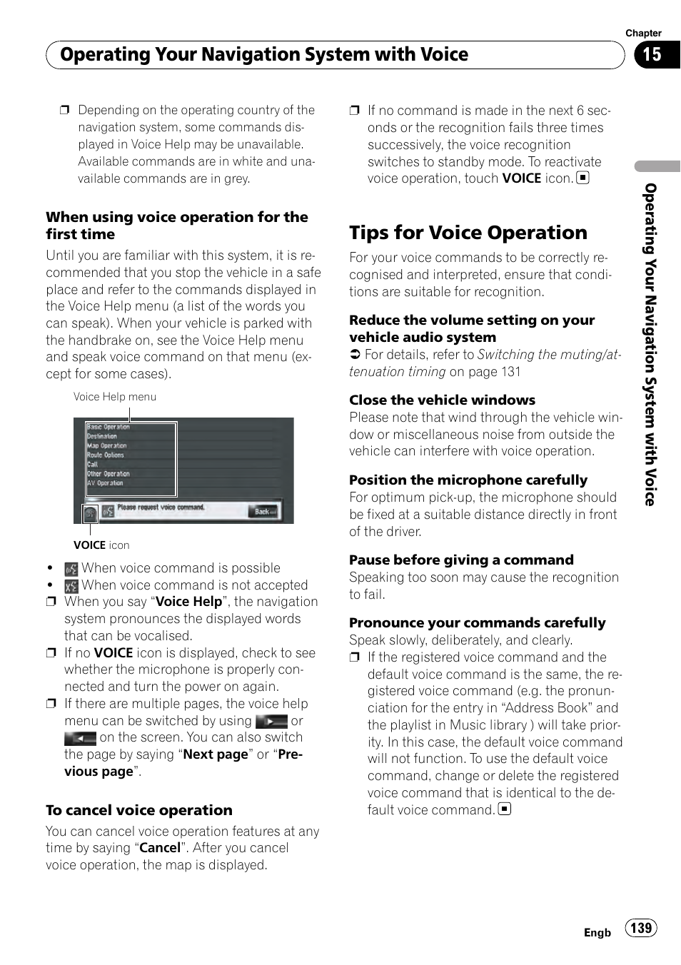 Tips for voice operation, Operating your navigation system with voice | Pioneer AVIC-HD3-II User Manual | Page 139 / 189