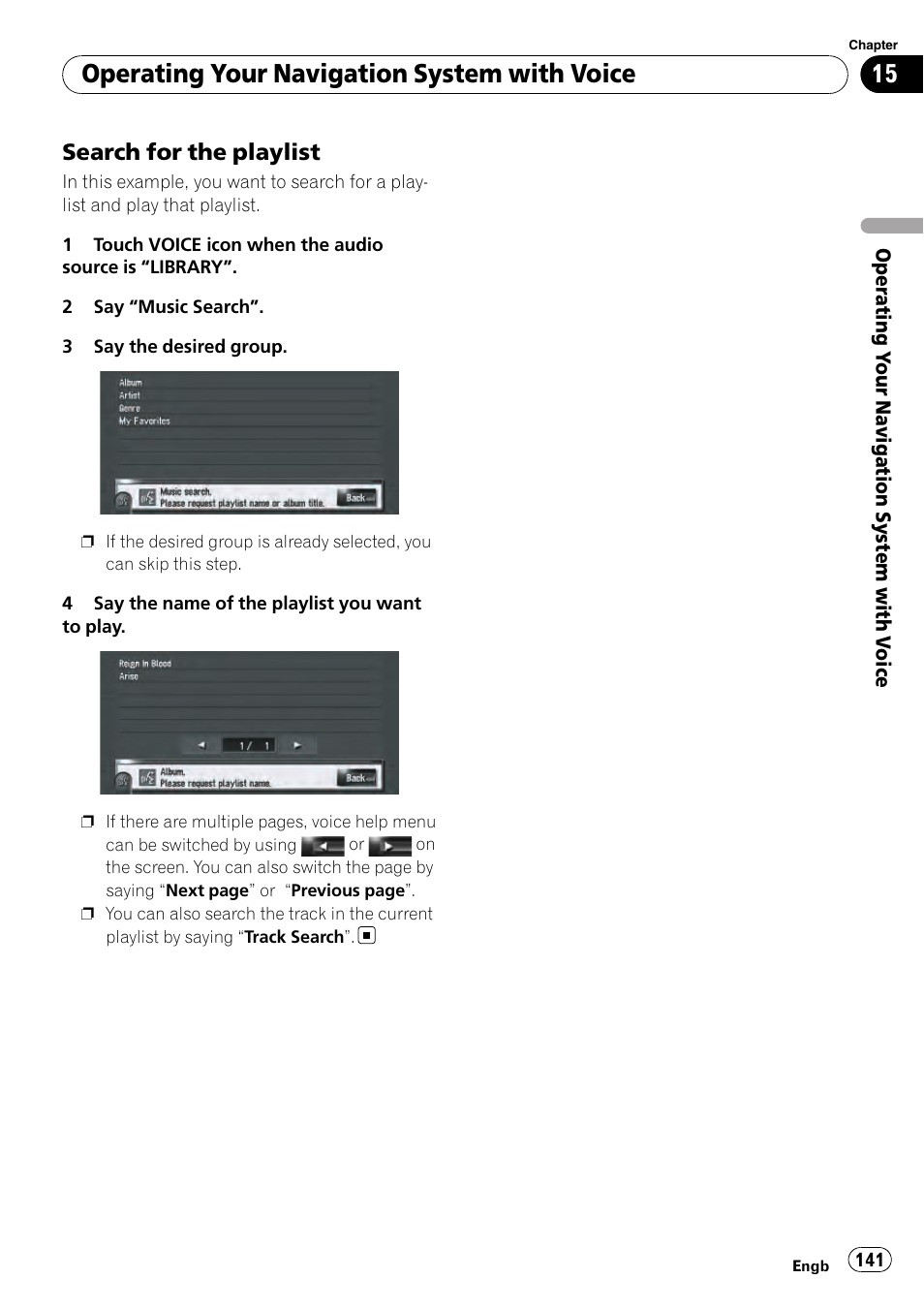 Search for the playlist 141, Operating your navigation system with voice, Search for the playlist | Pioneer AVIC-HD3-II User Manual | Page 141 / 189