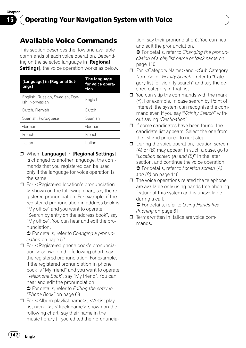Available voice commands, Operating your navigation system with voice | Pioneer AVIC-HD3-II User Manual | Page 142 / 189