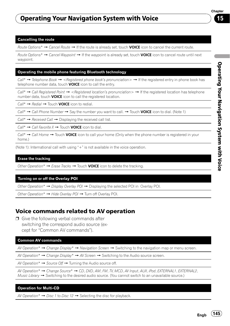 Voice commands related to av, Operation, Operating your navigation system with voice | Voice commands related to av operation, Operating y our navigation system with v oice | Pioneer AVIC-HD3-II User Manual | Page 145 / 189