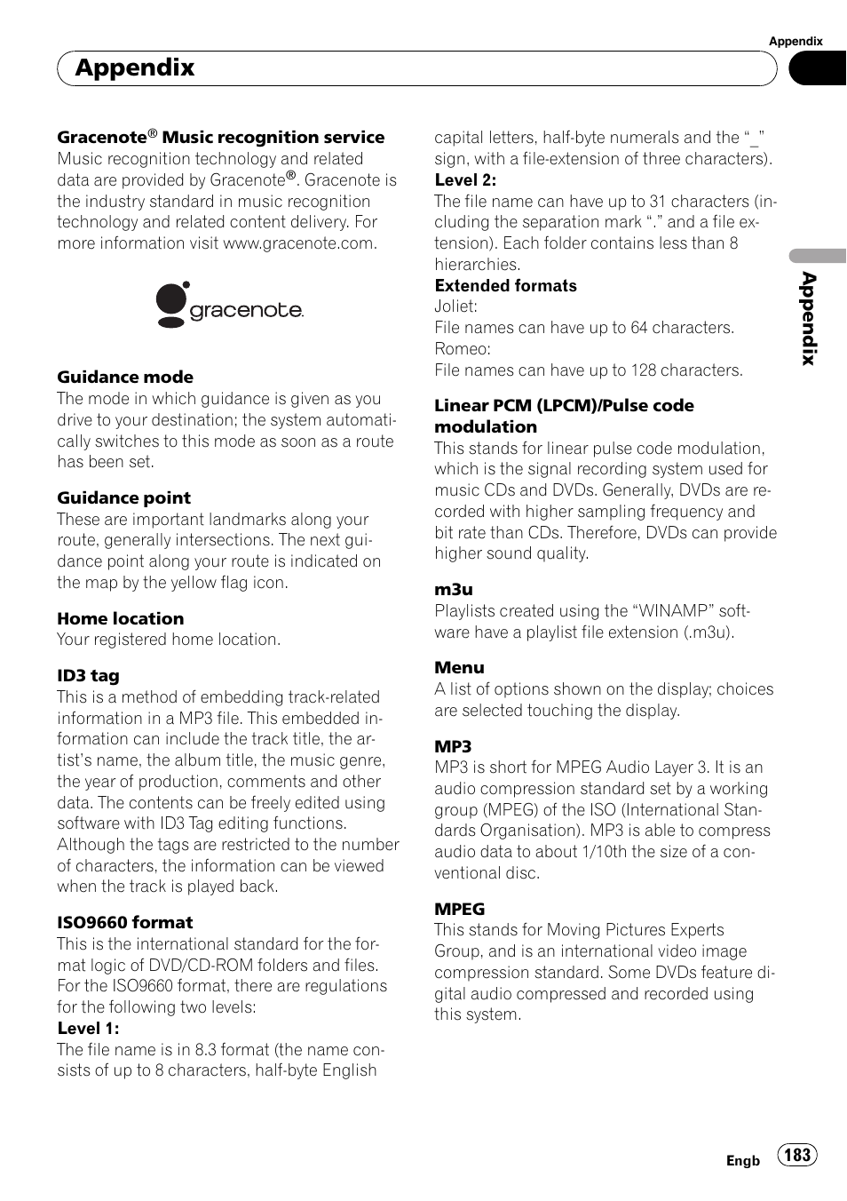 Appendix | Pioneer AVIC-HD3-II User Manual | Page 183 / 189
