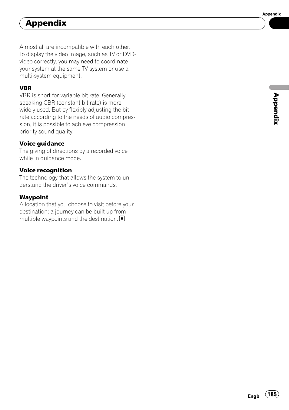 Appendix | Pioneer AVIC-HD3-II User Manual | Page 185 / 189