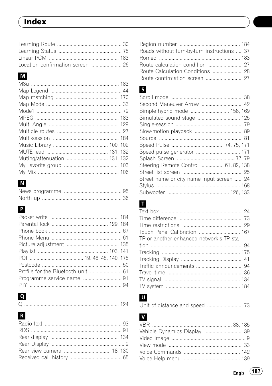 Index | Pioneer AVIC-HD3-II User Manual | Page 187 / 189