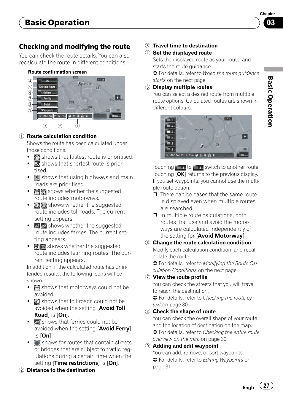 Checking and modifying the route 27, Basic operation, Checking and modifying the route | Pioneer AVIC-HD3-II User Manual | Page 27 / 189