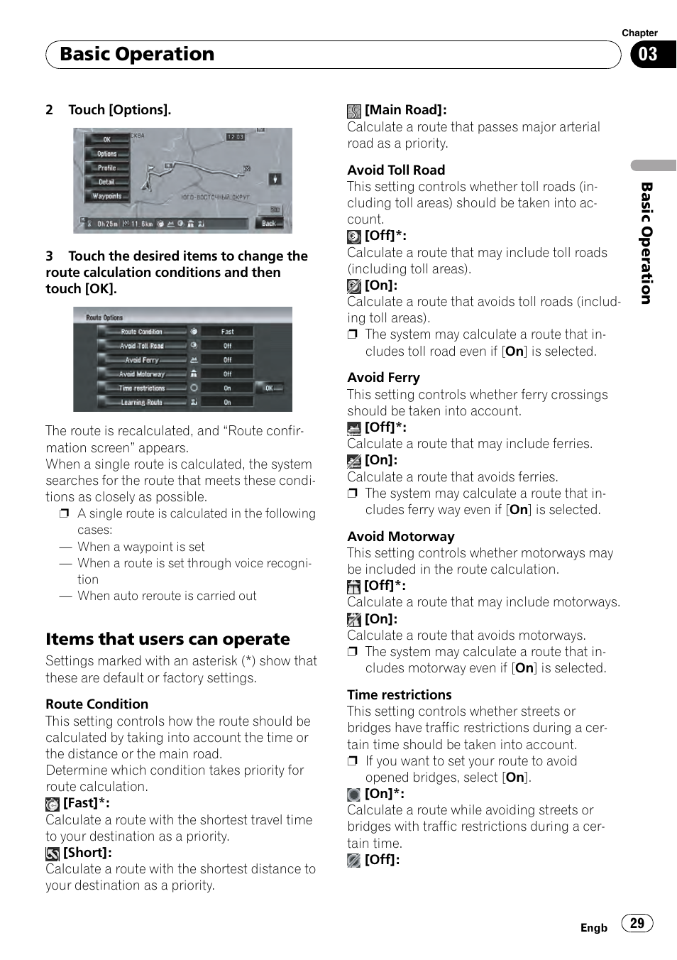 Items that users can operate 29, Basic operation, Items that users can operate | Pioneer AVIC-HD3-II User Manual | Page 29 / 189