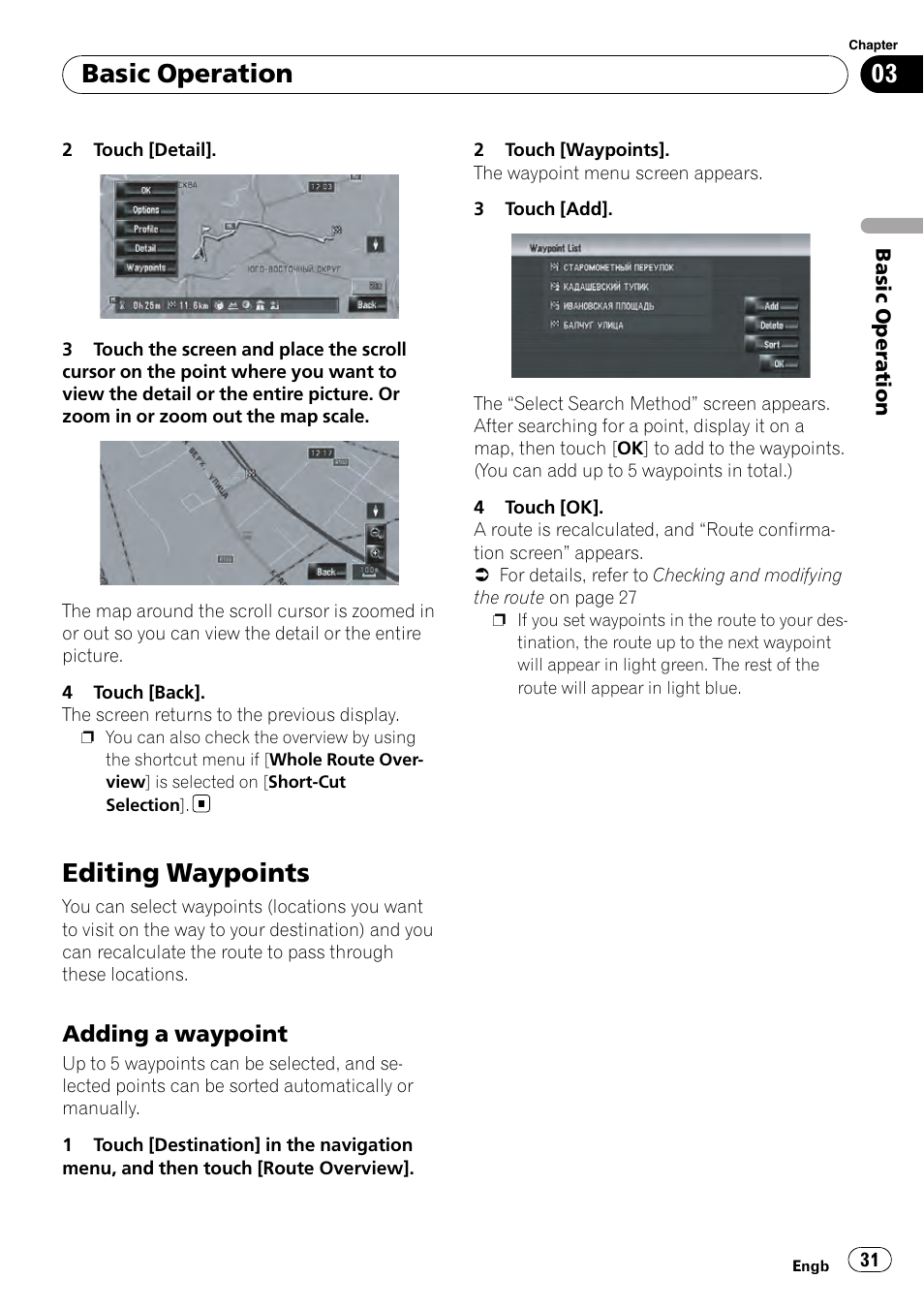 Editing waypoints, Adding a waypoint 31, Basic operation | Adding a waypoint | Pioneer AVIC-HD3-II User Manual | Page 31 / 189