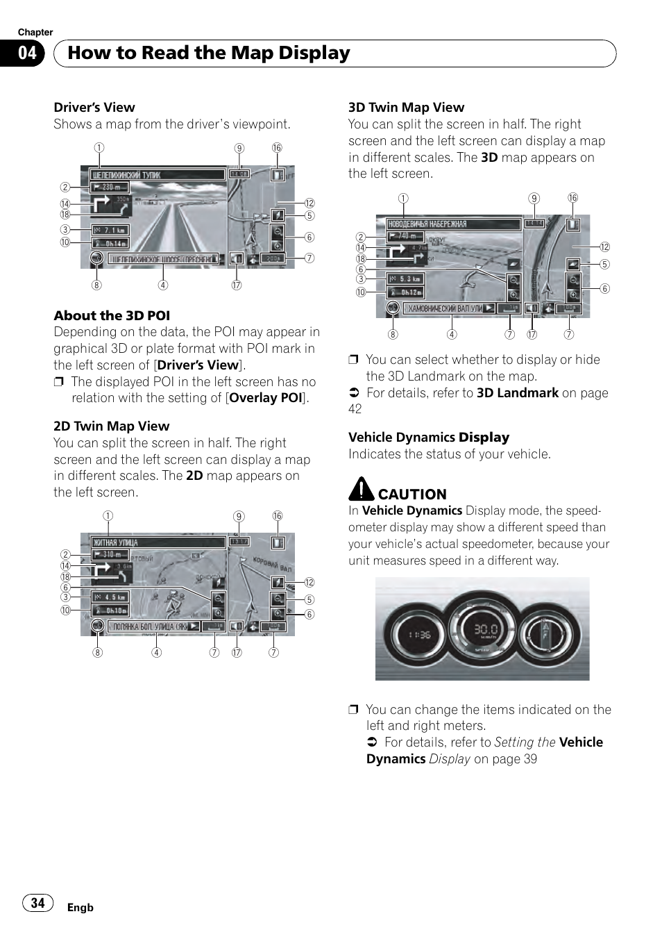 How to read the map display | Pioneer AVIC-HD3-II User Manual | Page 34 / 189