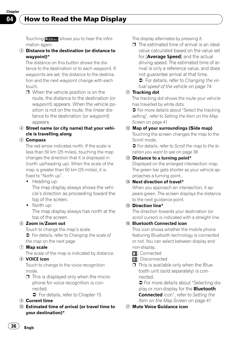 How to read the map display | Pioneer AVIC-HD3-II User Manual | Page 36 / 189