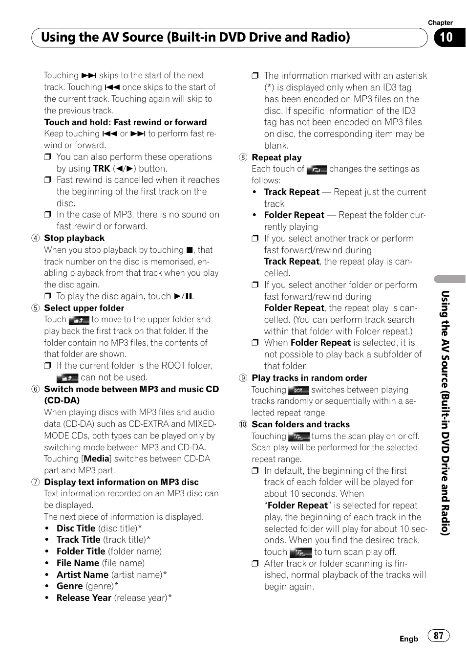 Using the av source (built-in dvd drive and radio) | Pioneer AVIC-HD3-II User Manual | Page 87 / 189