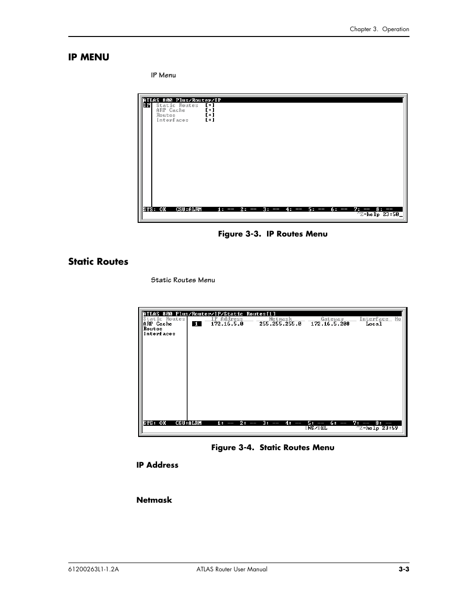 Ip menu, Static routes | ADTRAN 1200263L1-1.2A User Manual | Page 13 / 33