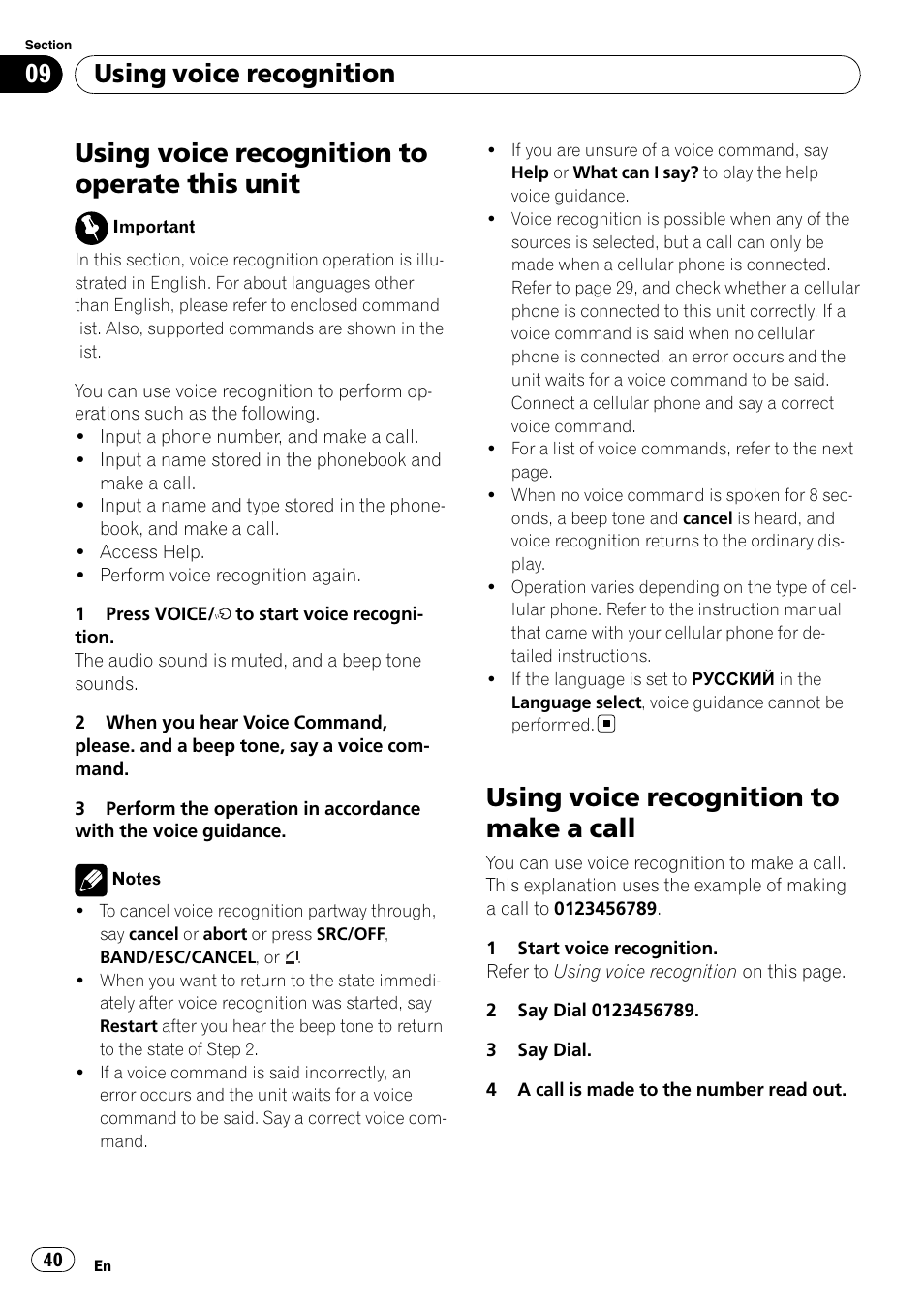 Unit, Using voice recognition to make a call, Using voice recognition to operate this unit | Using voice recognition | Pioneer DEH-P7100BT User Manual | Page 40 / 69