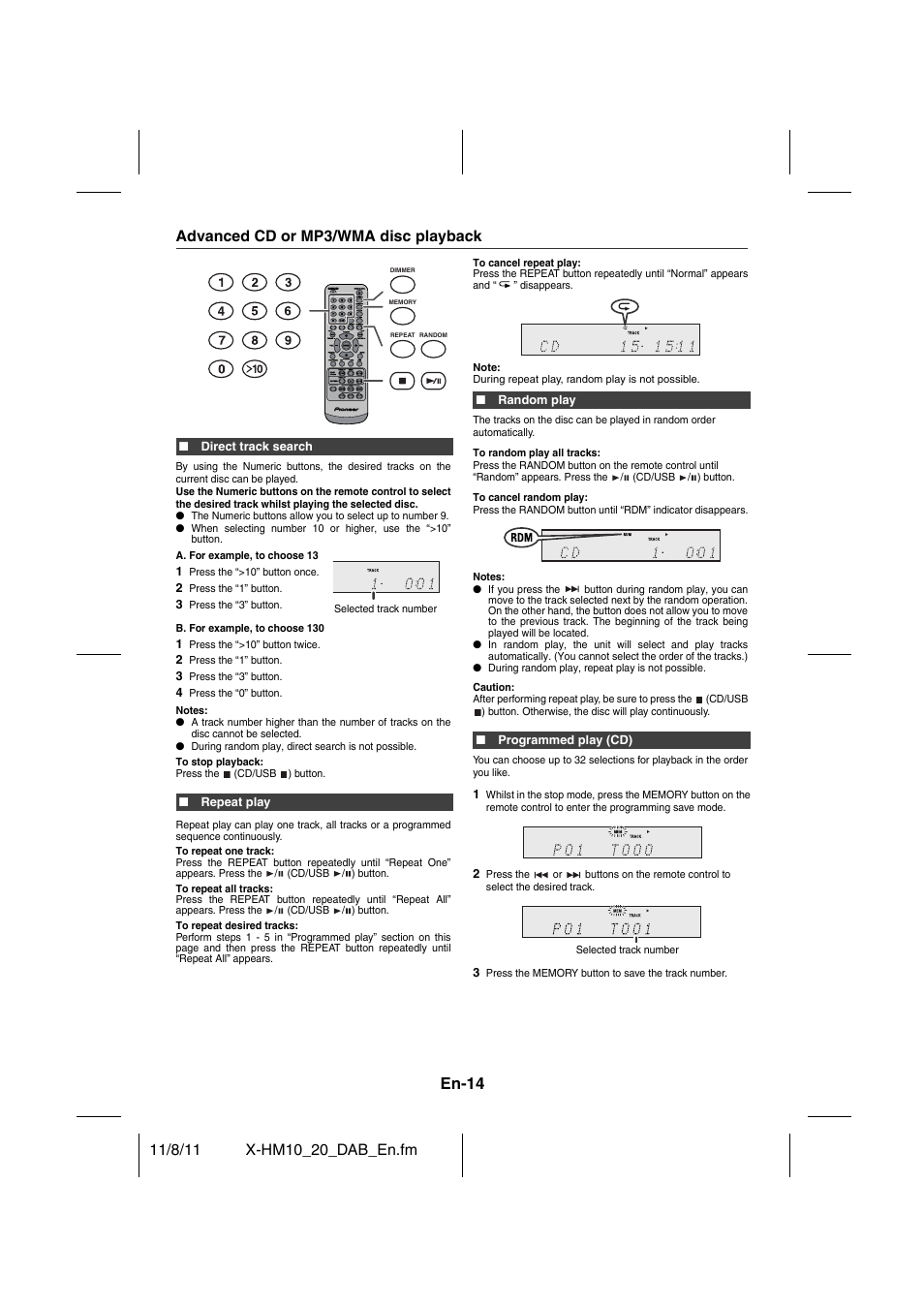 Advanced cd or mp3/wma disc playback - 15, En-14, Advanced cd or mp3/wma disc playback | Pioneer X-HM20DAB-K User Manual | Page 14 / 28