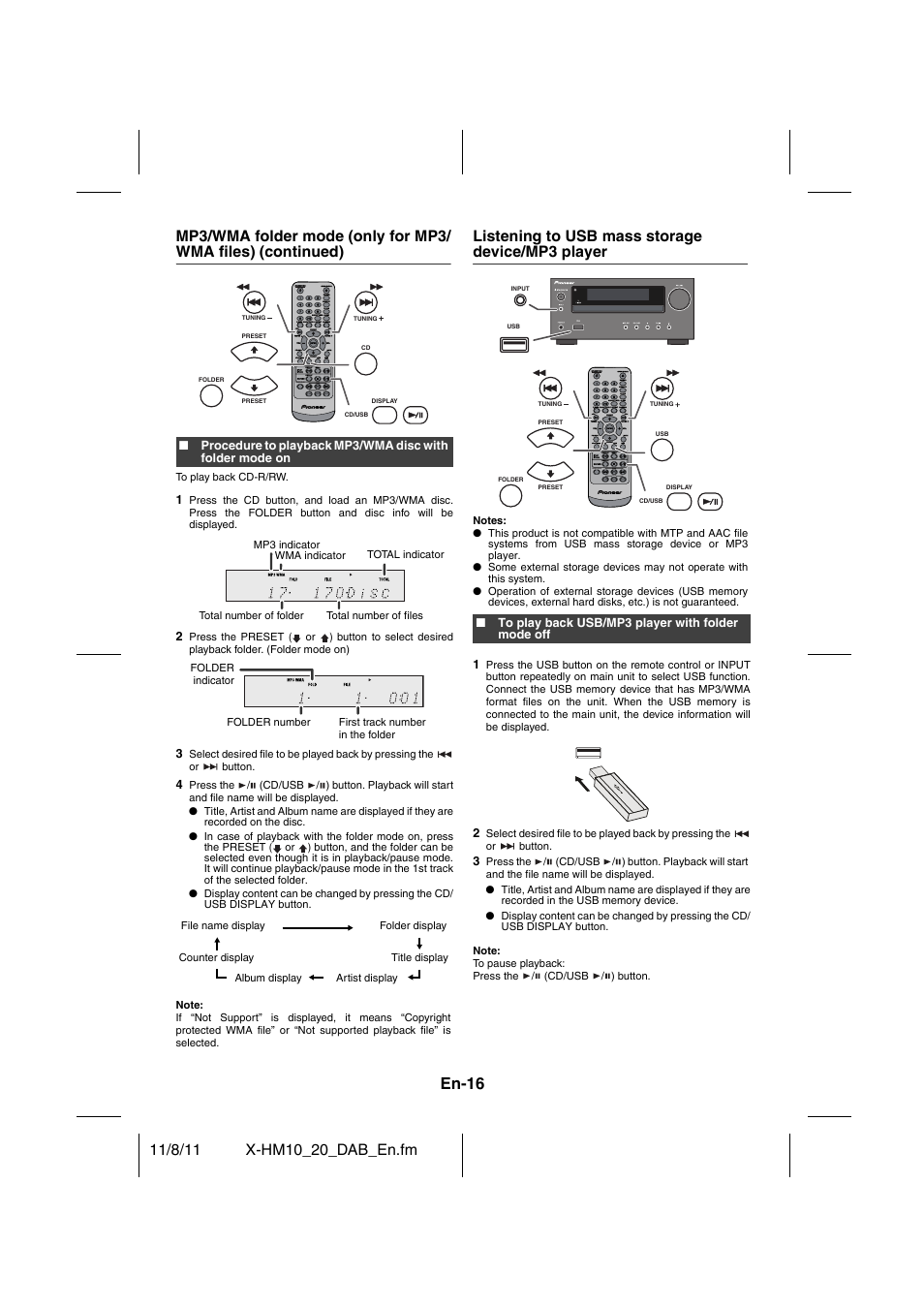 En-16, Listening to usb mass storage device/mp3 player | Pioneer X-HM20DAB-K User Manual | Page 16 / 28