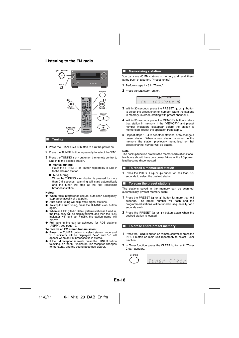 Listening to the fm radio, En-18 | Pioneer X-HM20DAB-K User Manual | Page 18 / 28