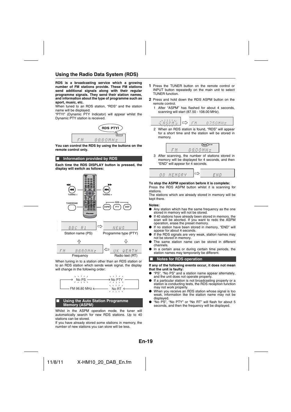 Using the radio data system (rds) - 21, En-19, Using the radio data system (rds) | Pioneer X-HM20DAB-K User Manual | Page 19 / 28