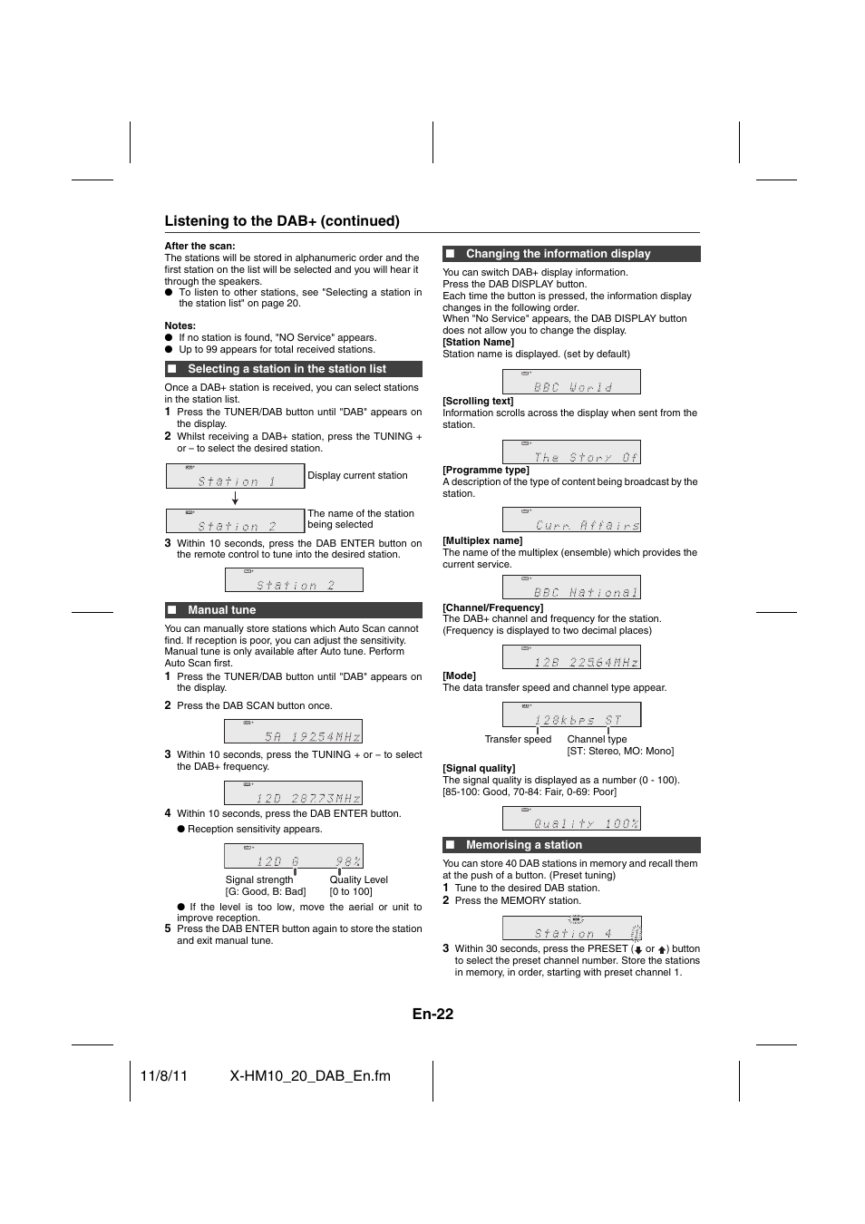 En-22, Listening to the dab+ (continued) | Pioneer X-HM20DAB-K User Manual | Page 22 / 28