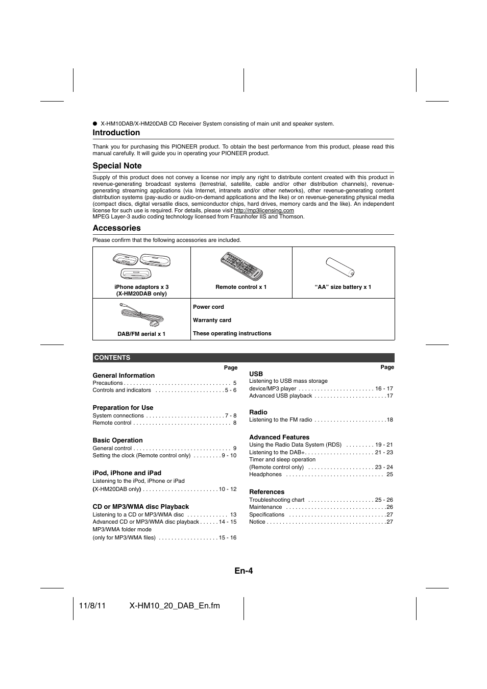 X-hm10dab, X-hm20dab, Cd receiver system | Operating instructions, Http://www.pioneer.co.uk, Or http://www.pioneer.eu ), En-4 | Pioneer X-HM20DAB-K User Manual | Page 4 / 28