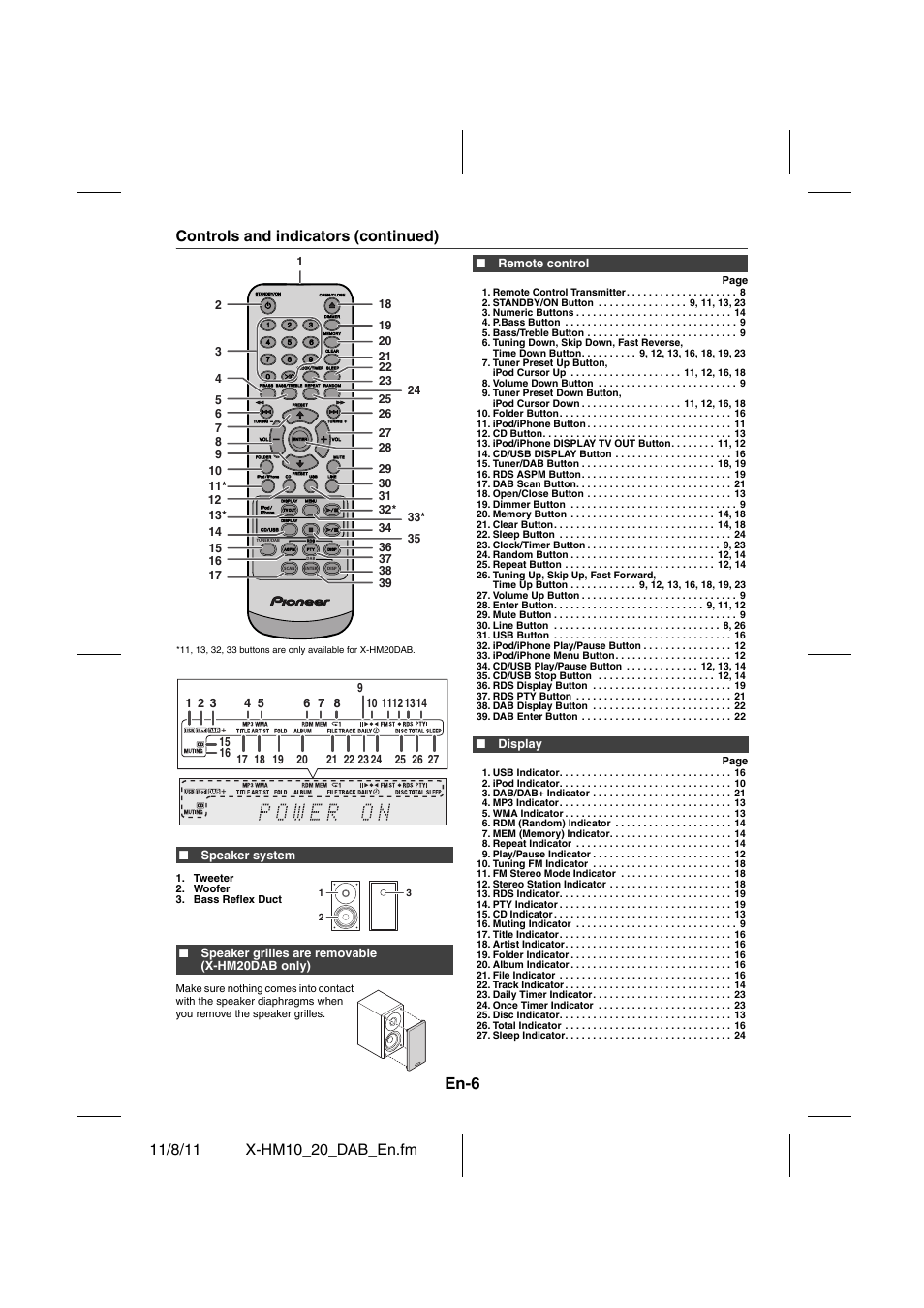 En-6, Controls and indicators (continued) | Pioneer X-HM20DAB-K User Manual | Page 6 / 28