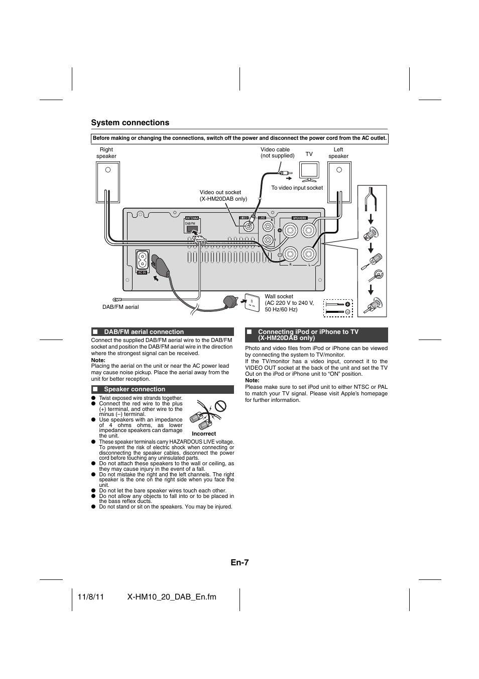 System connections - 8, En-7, System connections | Pioneer X-HM20DAB-K User Manual | Page 7 / 28