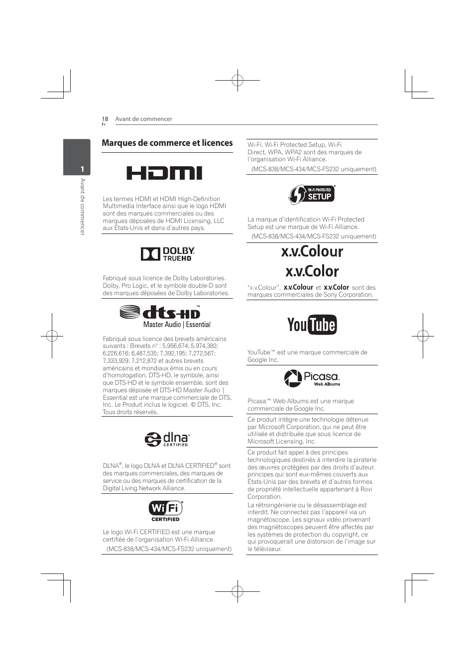 Marques de commerce et licences | Pioneer MCS-FS131 User Manual | Page 112 / 576