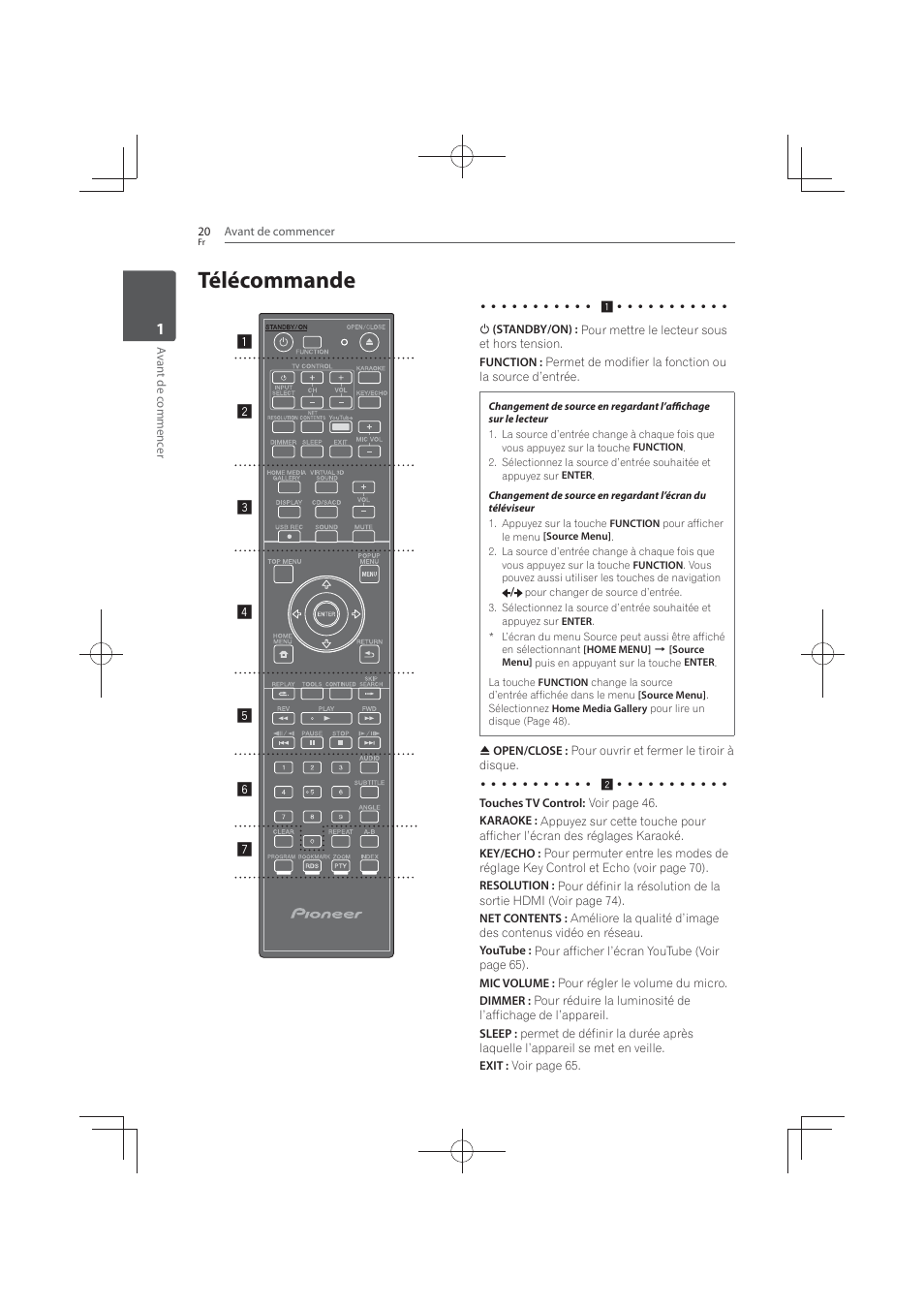20 télécommande, Télécommande | Pioneer MCS-FS131 User Manual | Page 114 / 576