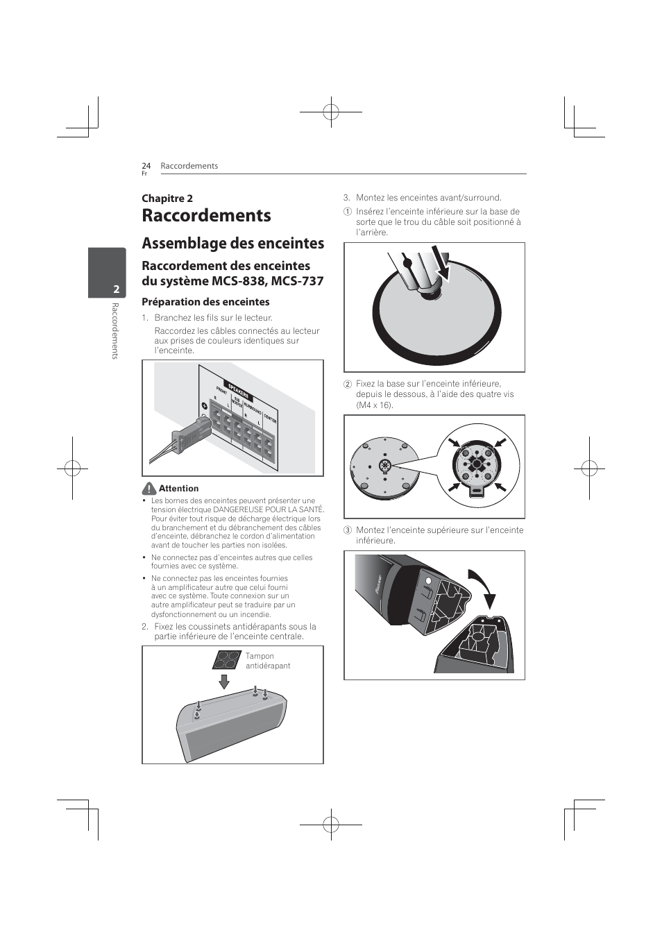 2 raccordements, Assemblage des enceintes, Raccordements | Pioneer MCS-FS131 User Manual | Page 118 / 576