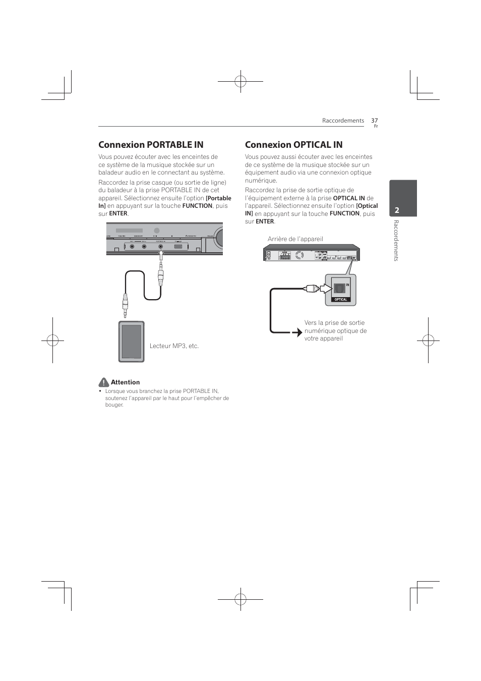 Connexion portable in, Connexion optical in | Pioneer MCS-FS131 User Manual | Page 131 / 576