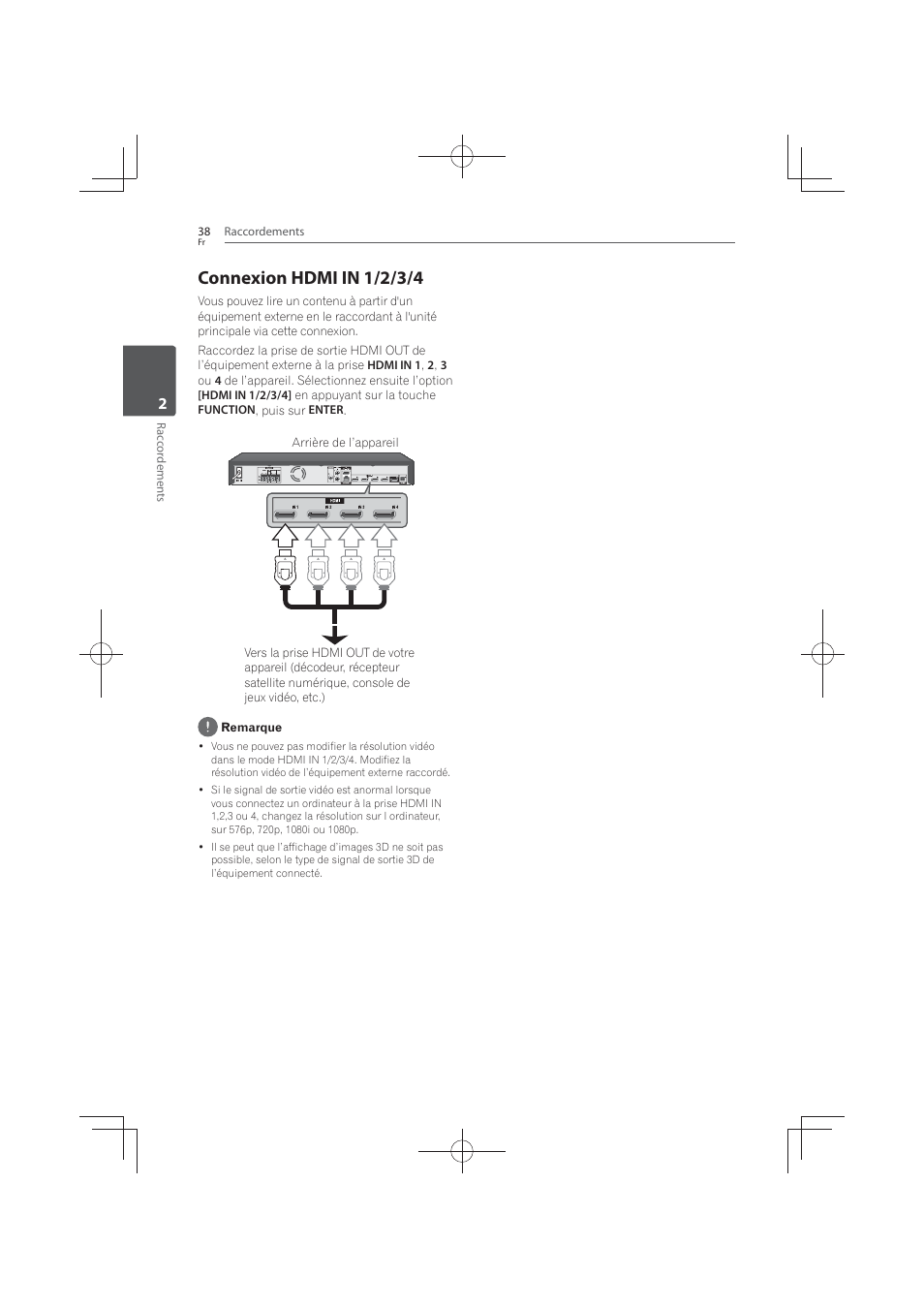 Connexion hdmi in 1/2/3/4 | Pioneer MCS-FS131 User Manual | Page 132 / 576
