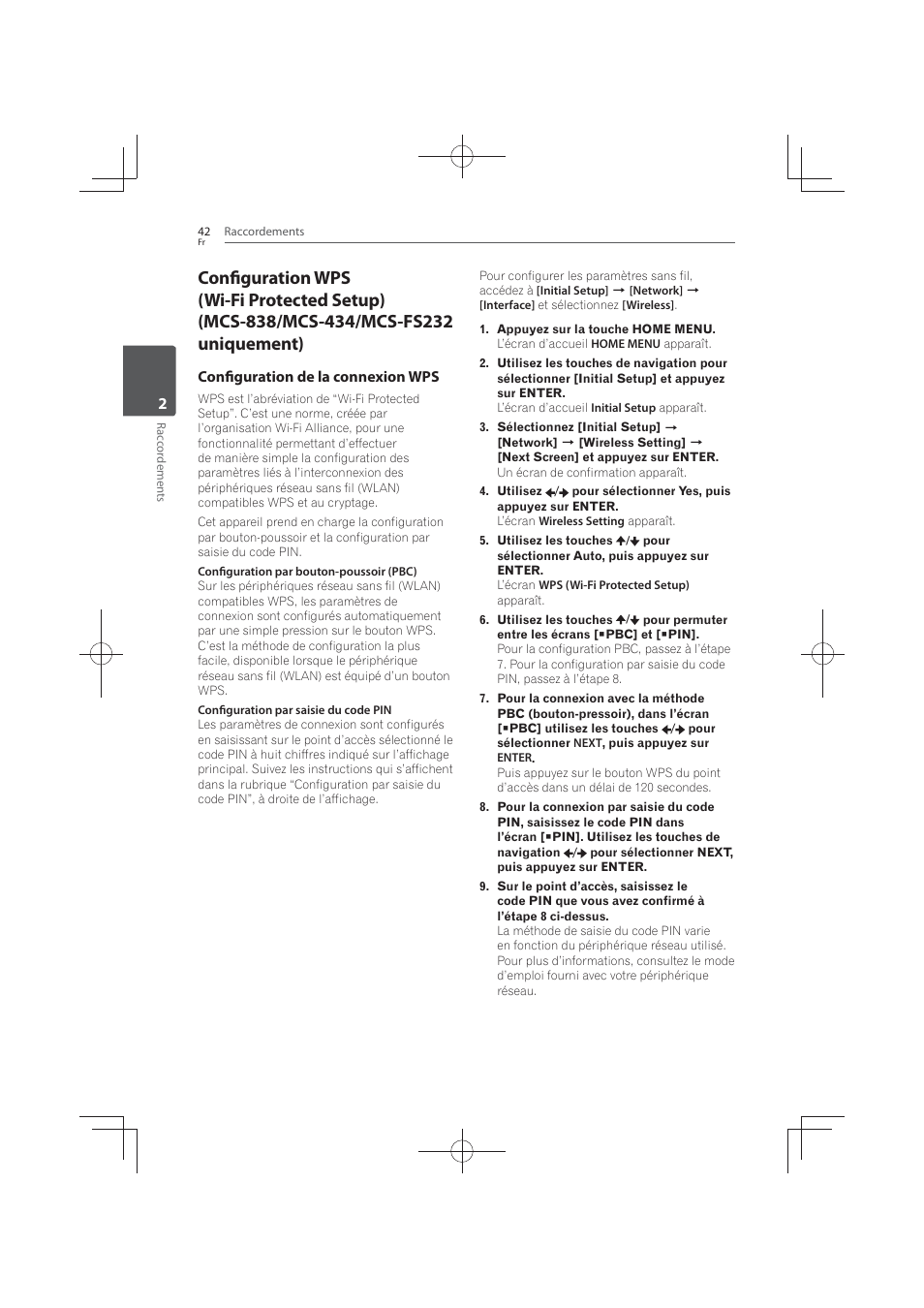 Configuration de la connexion wps | Pioneer MCS-FS131 User Manual | Page 136 / 576