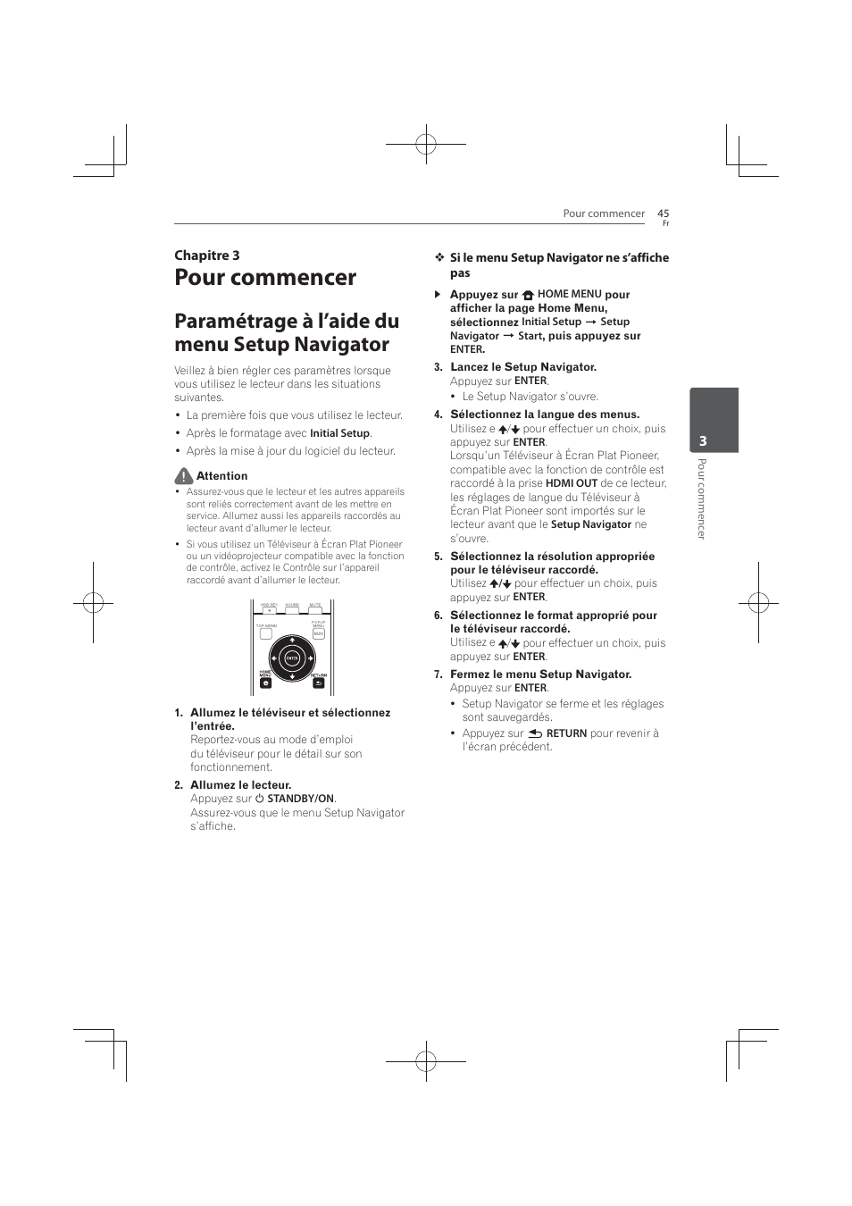 3 pour, Commencer, Paramétrage à l’aide du menu setup navigator | Pour commencer | Pioneer MCS-FS131 User Manual | Page 139 / 576